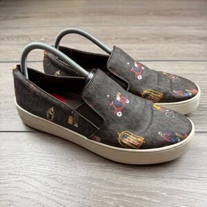 Michael Kors Womens Keaton Slip On Jet Set Girls Monogram Brown Sneakers 8.5M